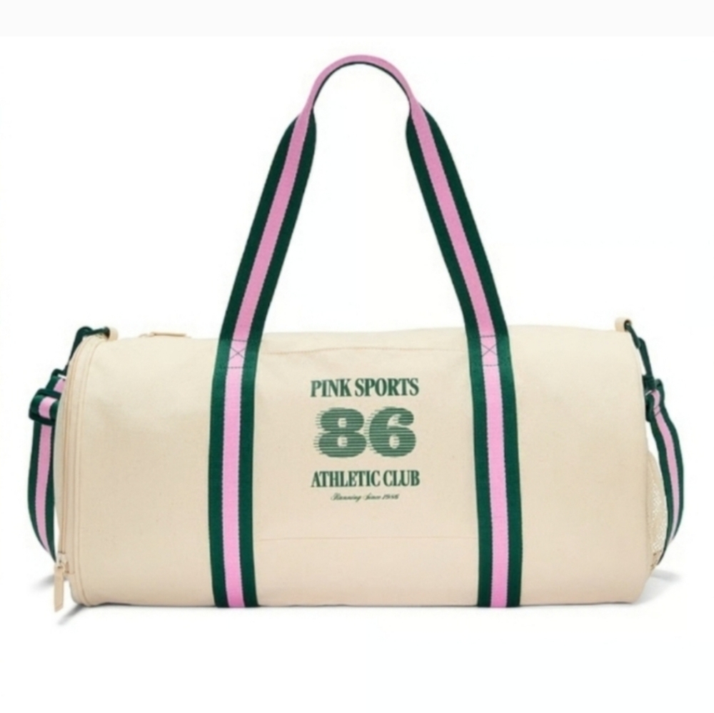 Victoria's 💚🩷Secret NWT Dorm Cream And Green🩷💚 Duffle Bag